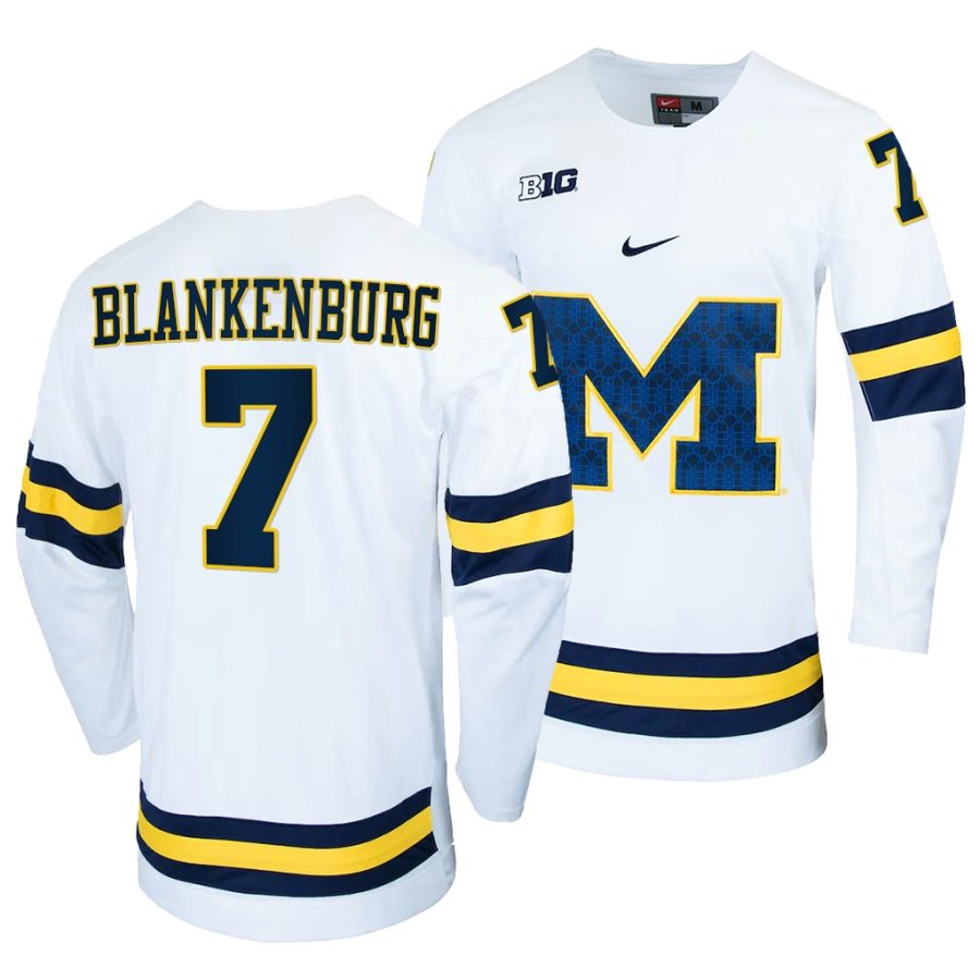 michigan wolverines nick blankenburg college hockey white replica jersey