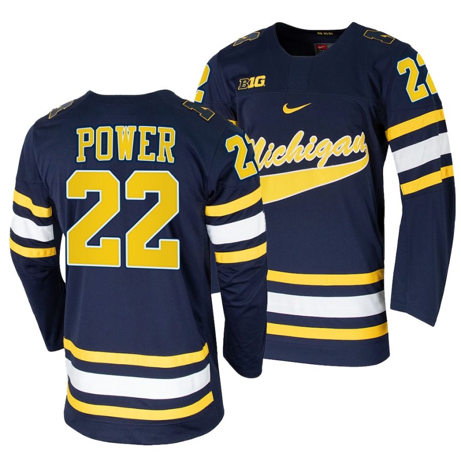 michigan wolverines owen power college hockey navy replica jersey