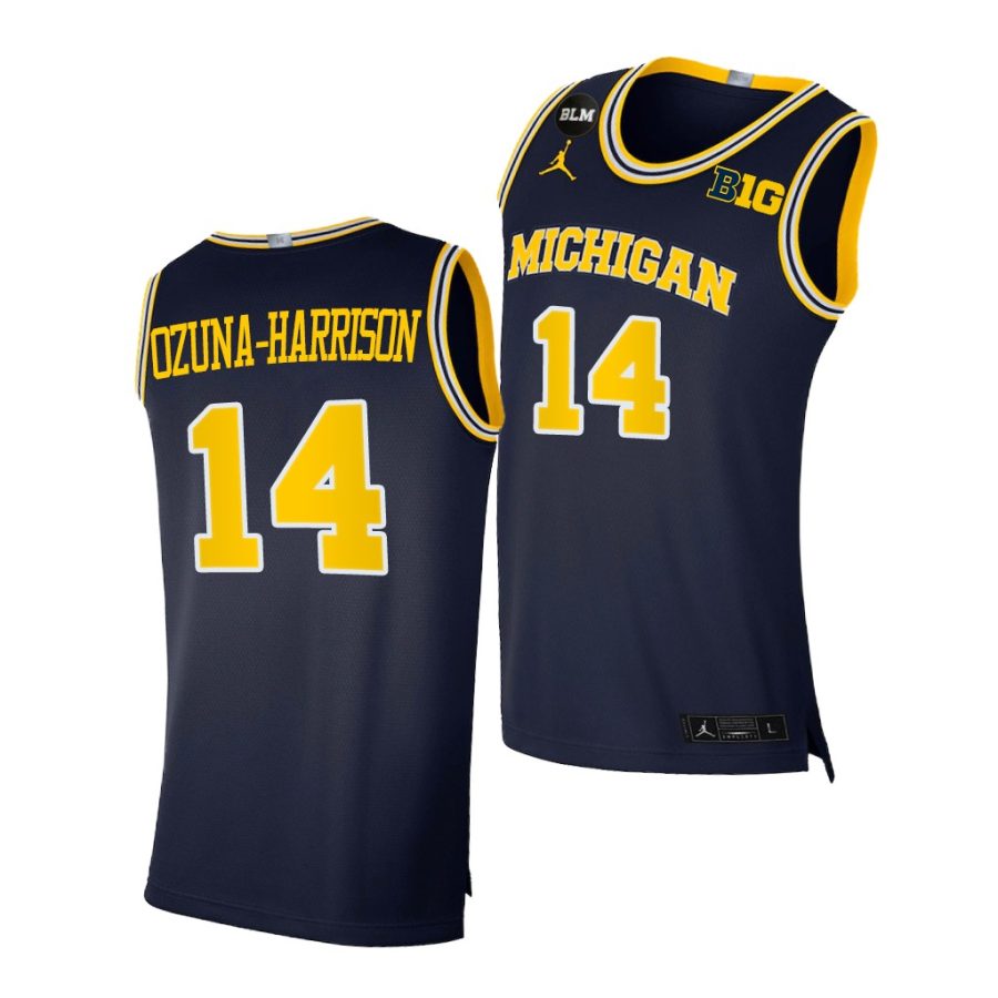 michigan wolverines rico ozuna harrison 2021 big ten regular season champions blm navy jersey