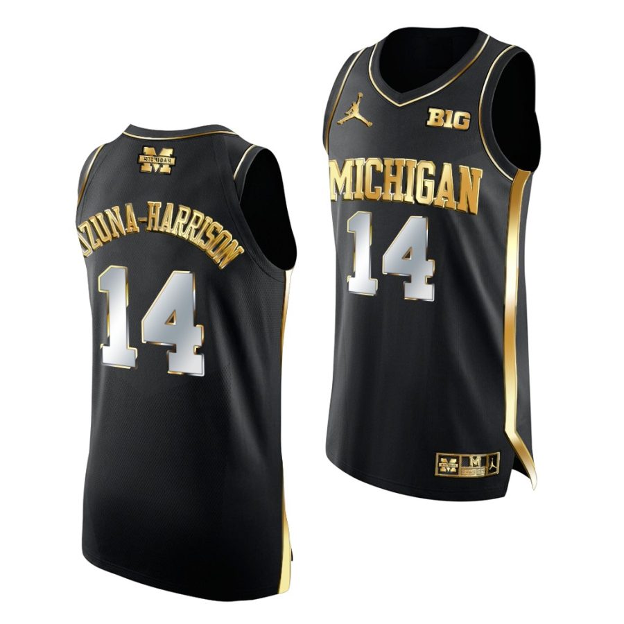 michigan wolverines rico ozuna harrison 2021 march madness golden authentic black jersey