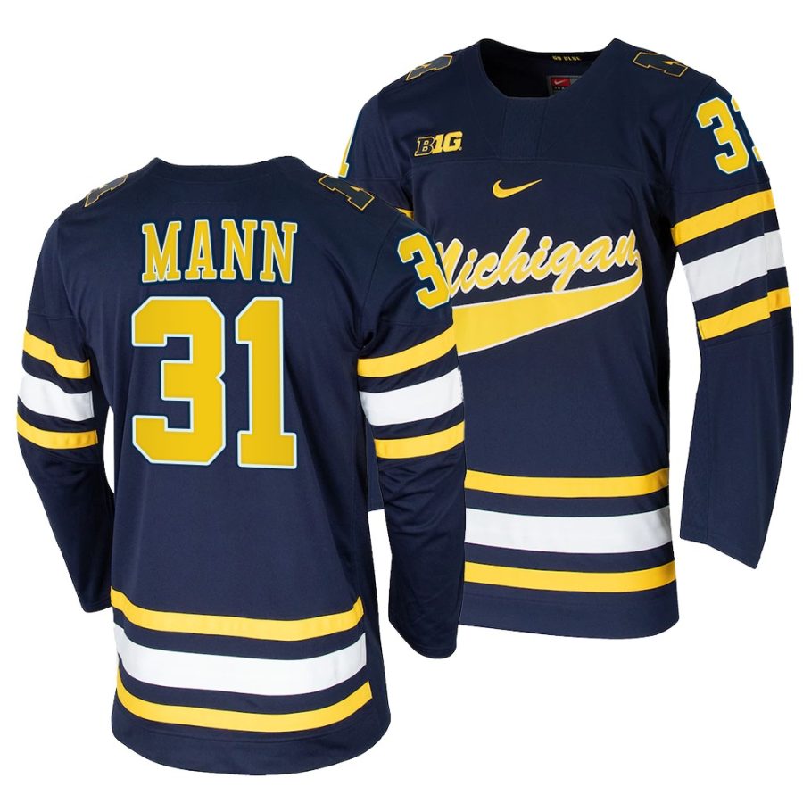 michigan wolverines strauss mann college hockey navy replica jersey