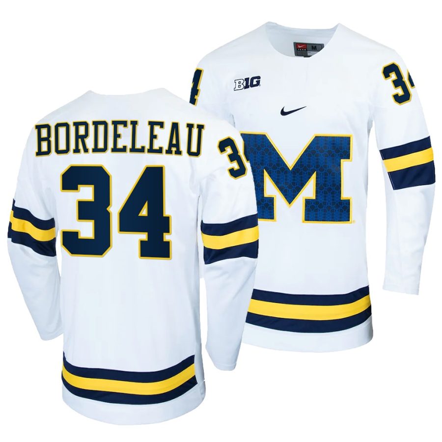 michigan wolverines thomas bordeleau college hockey white replica jersey