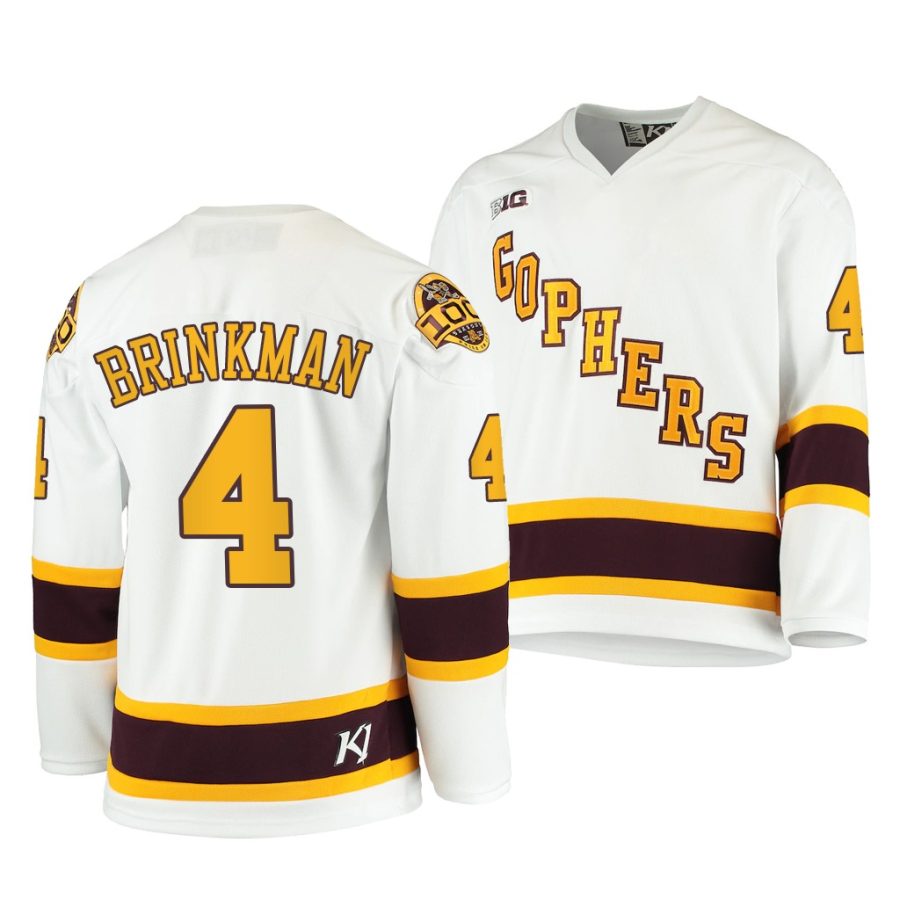 minnesota golden gophers ben brinkman 2020 21 100th season white college hockey jersey