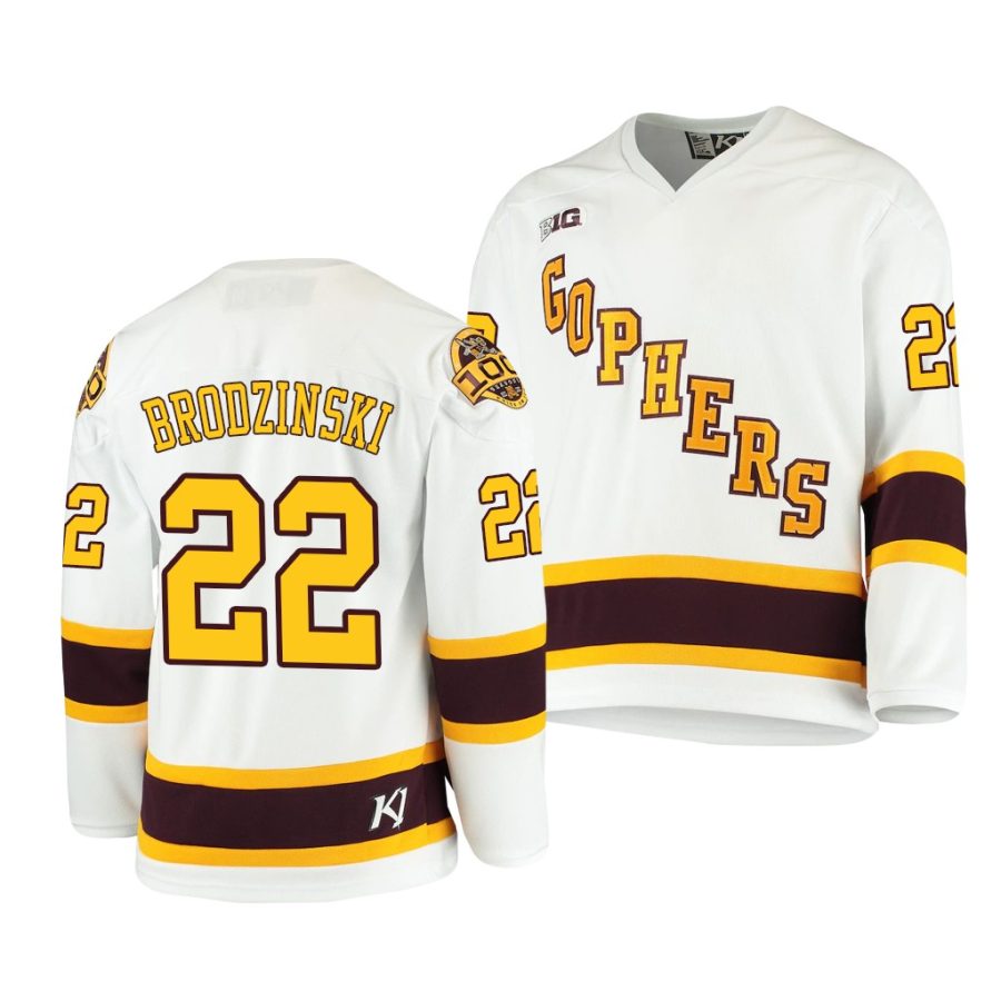 minnesota golden gophers bryce brodzinski 2021 b1g tournament championship white throwback jersey