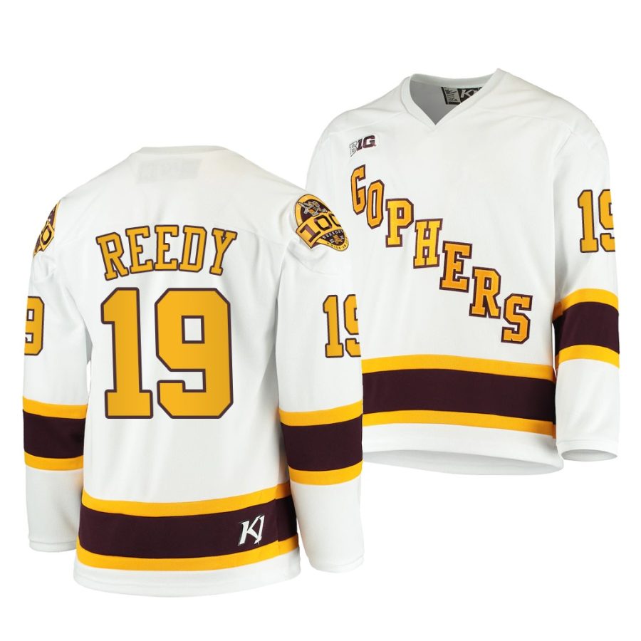 minnesota golden gophers scott reedy 2020 21 100th season white college hockey jersey