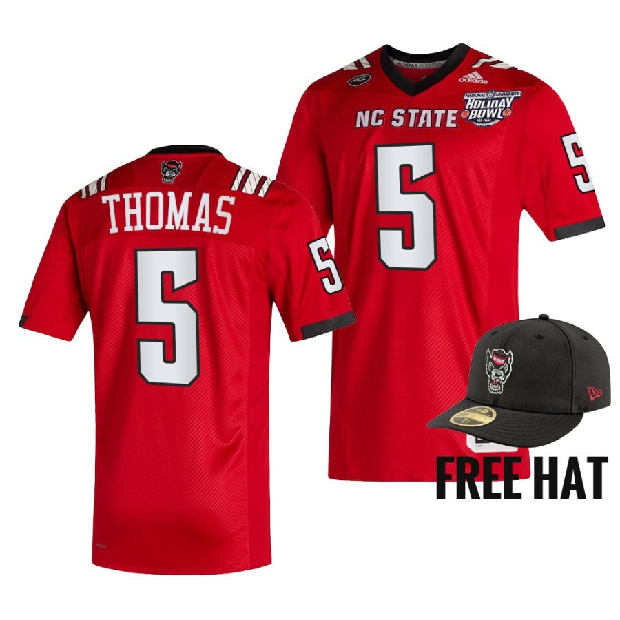 nc state wolfpack thayer thomas red 2021 holiday bowl free hat jersey