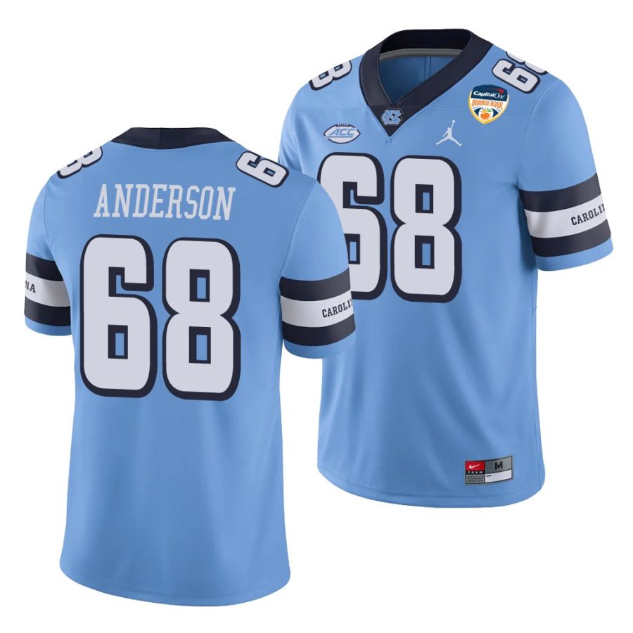 north carolina tar heels brian anderson carolina blue 2021 orange bowl game jersey