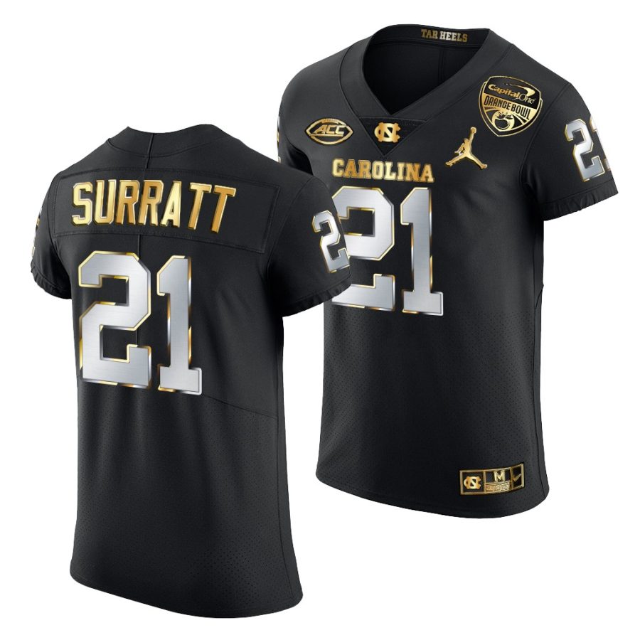 north carolina tar heels chazz surratt black 2021 orange bowl golden edition jersey