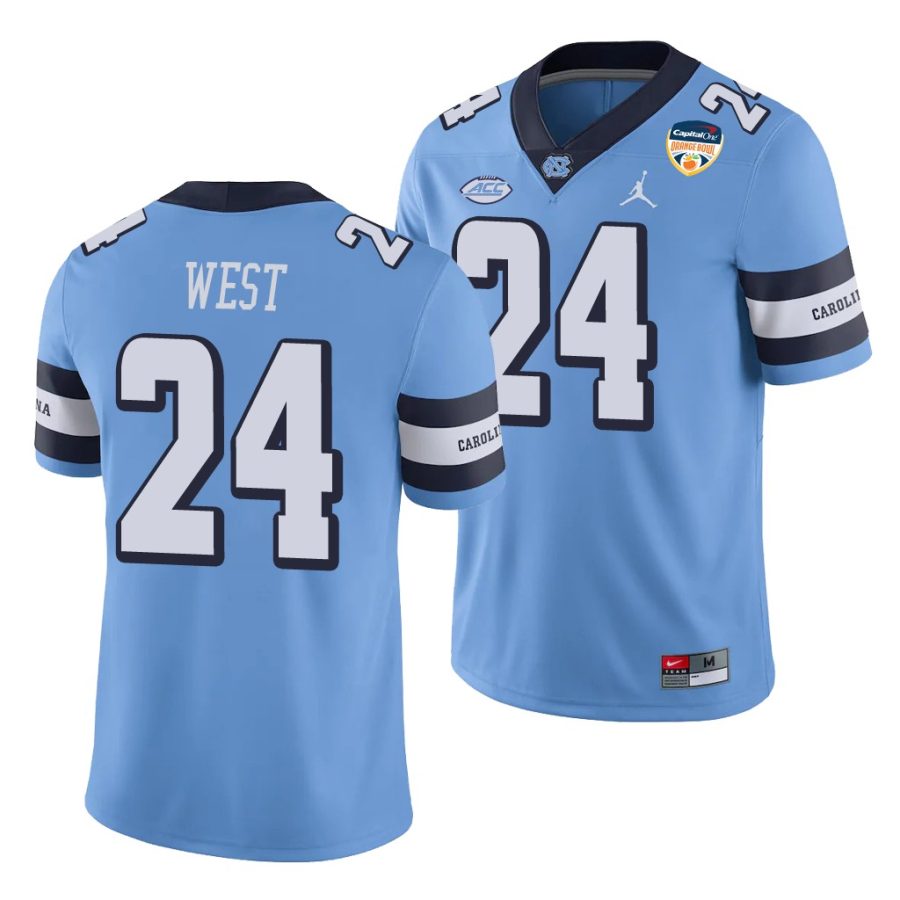 north carolina tar heels ethan west carolina blue 2021 orange bowl game jersey