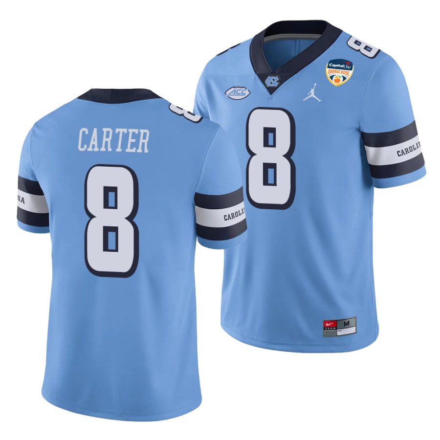 north carolina tar heels michael carter carolina blue 2021 orange bowl game jersey