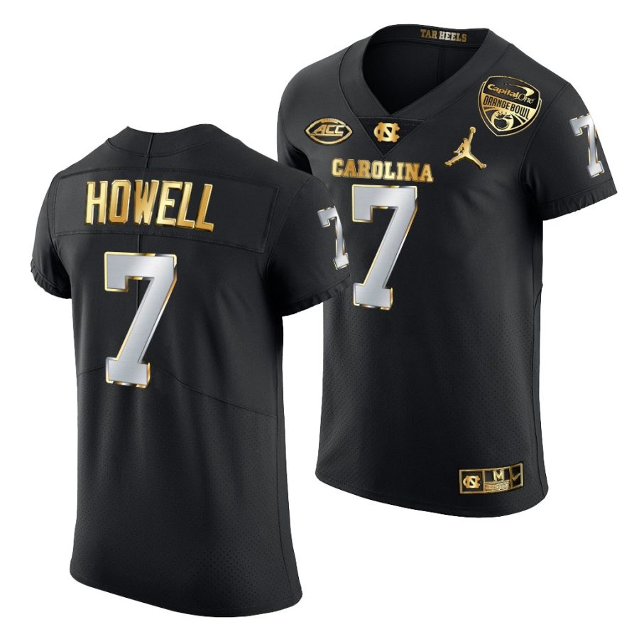 north carolina tar heels sam howell black 2021 orange bowl golden edition jersey