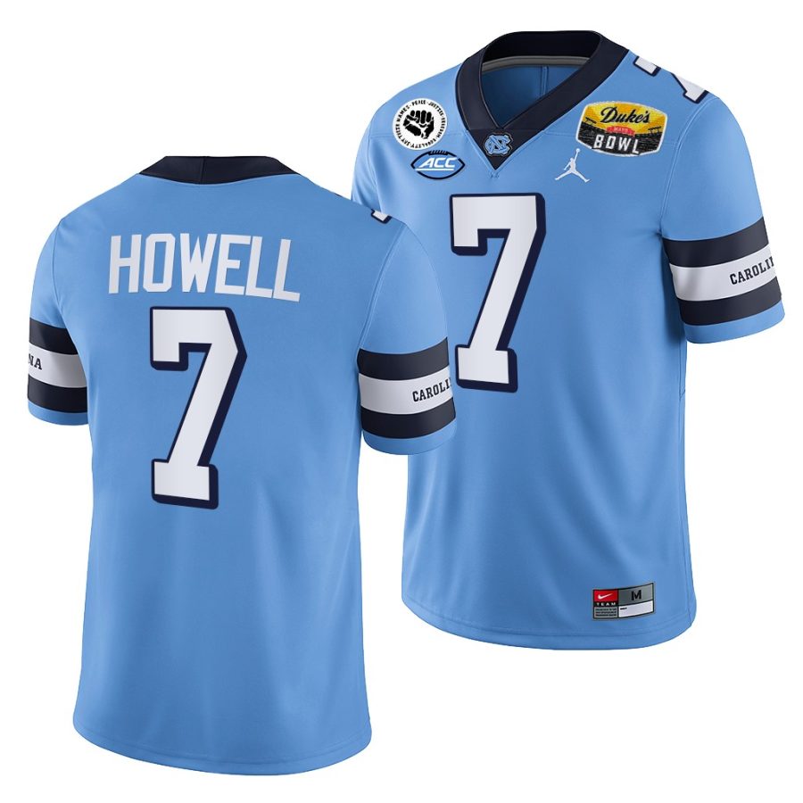 north carolina tar heels sam howell blue 2021 duke's mayo bowl cfp jersey