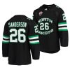 north dakota fighting hawks jake sanderson 2022 college hockey black nchc jersey