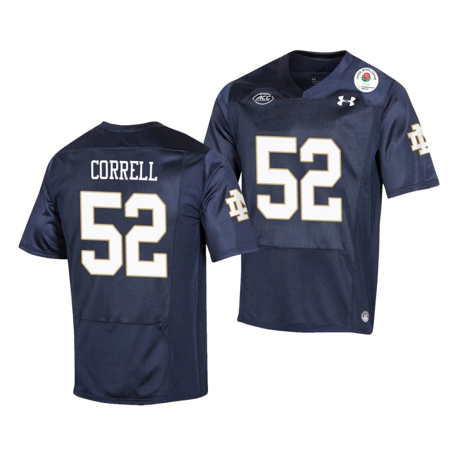 notre dame fighting irish zeke correll navy 2021 rose bowl college football jersey