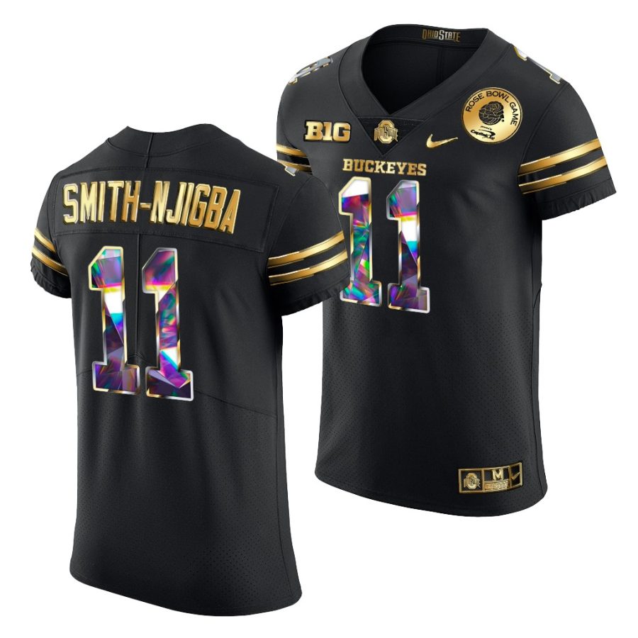 ohio state buckeyes jaxon smith njigba 2022 rose bowl golden diamond edition black jersey