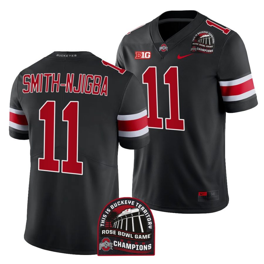 ohio state buckeyes jaxon smith njigba black 2022 rose bowl champions cfp jersey