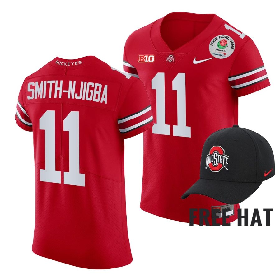 ohio state buckeyes jaxon smith njigba scarlet 2022 rose bowl color rush jersey