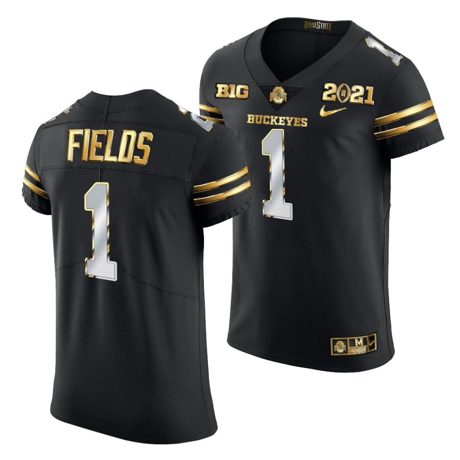 ohio state buckeyes justin fields black 2021 college football playoff championship golden authentic jersey