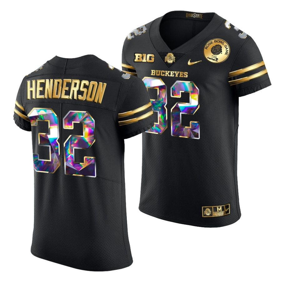 ohio state buckeyes treveyon henderson 2022 rose bowl golden diamond edition black jersey