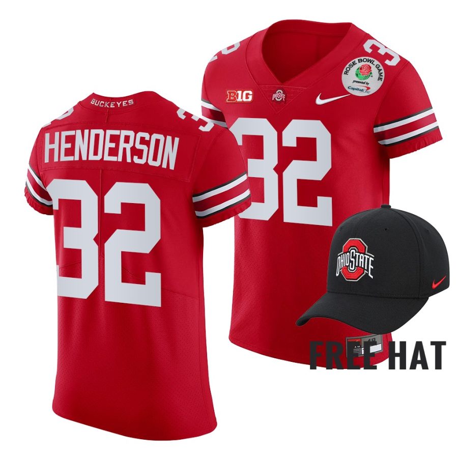 ohio state buckeyes treveyon henderson scarlet 2022 rose bowl color rush jersey