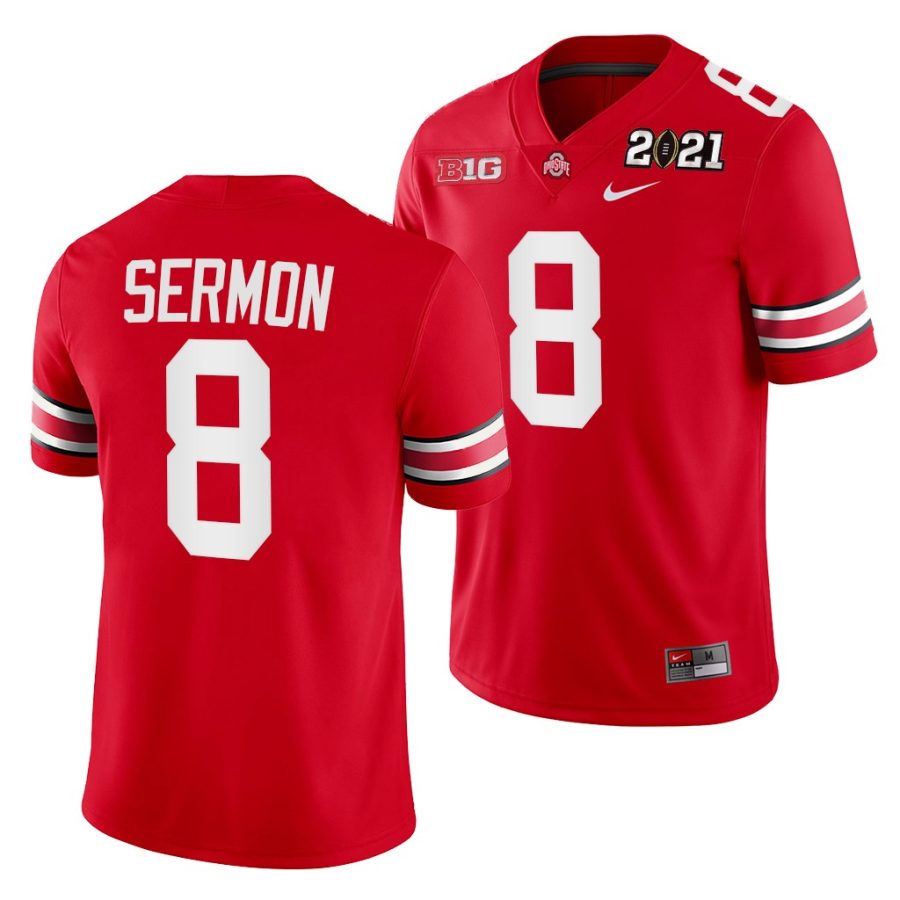 ohio state buckeyes trey sermon scarlet 2021 sugar bowl champions college football playoff college football playoff jersey