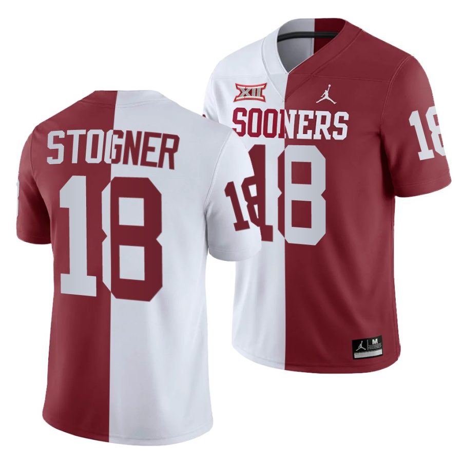 oklahoma sooners austin stogner white crimson split men's jersey