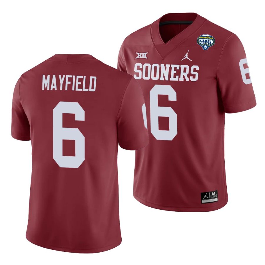 oklahoma sooners baker mayfield crimson 2020 cotton bowl men's jersey