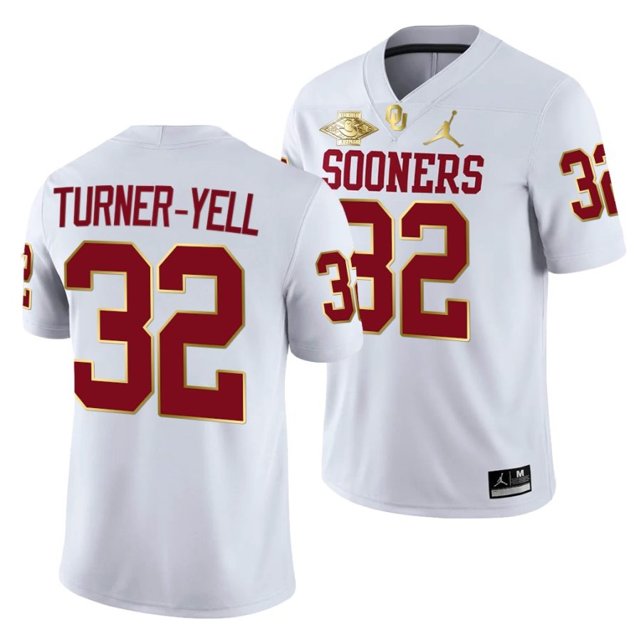 oklahoma sooners delarrin turner yell white 2021 red river showdown men jersey