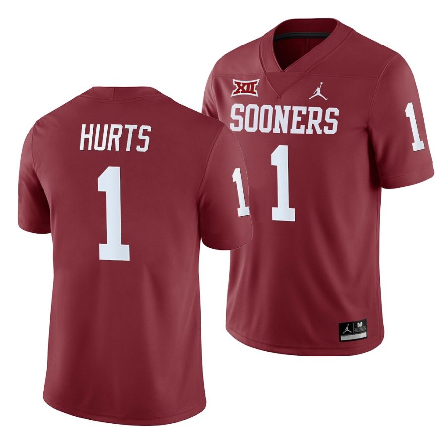 oklahoma sooners jalen hurts crimson college football men's jersey