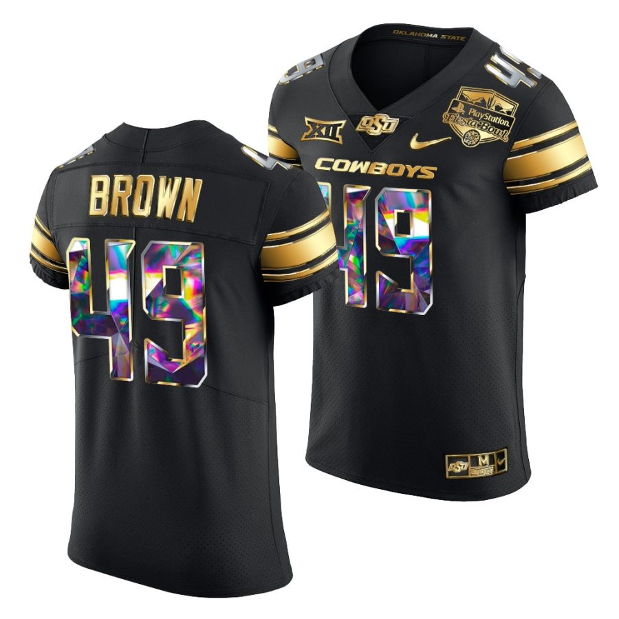 oklahoma state cowboys tanner brown 2022 fiesta bowl golden diamond edition black jersey