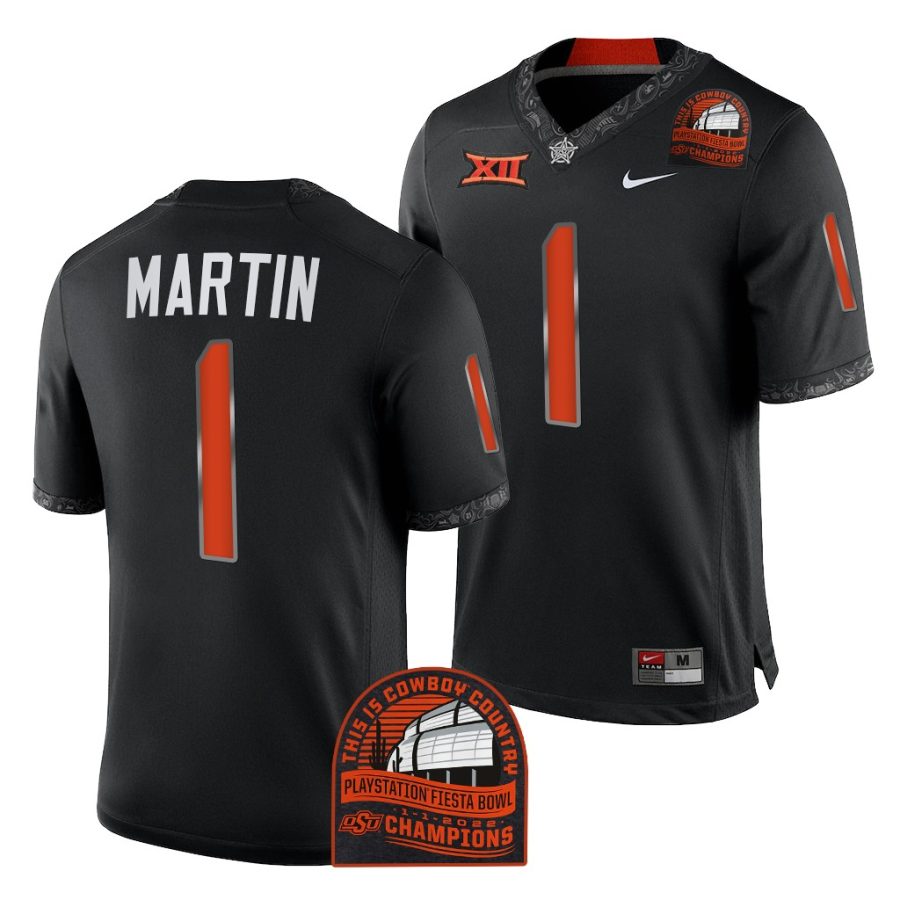 oklahoma state cowboys tay martin black 2022 fiesta bowl champions cfp jersey