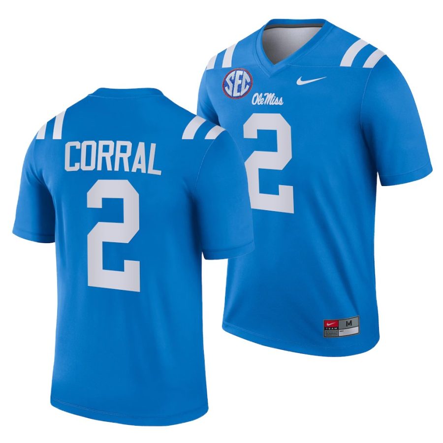 ole miss rebels matt corral blue college football men jersey