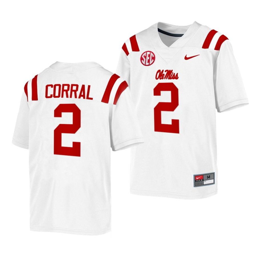 ole miss rebels matt corral white college football men jersey