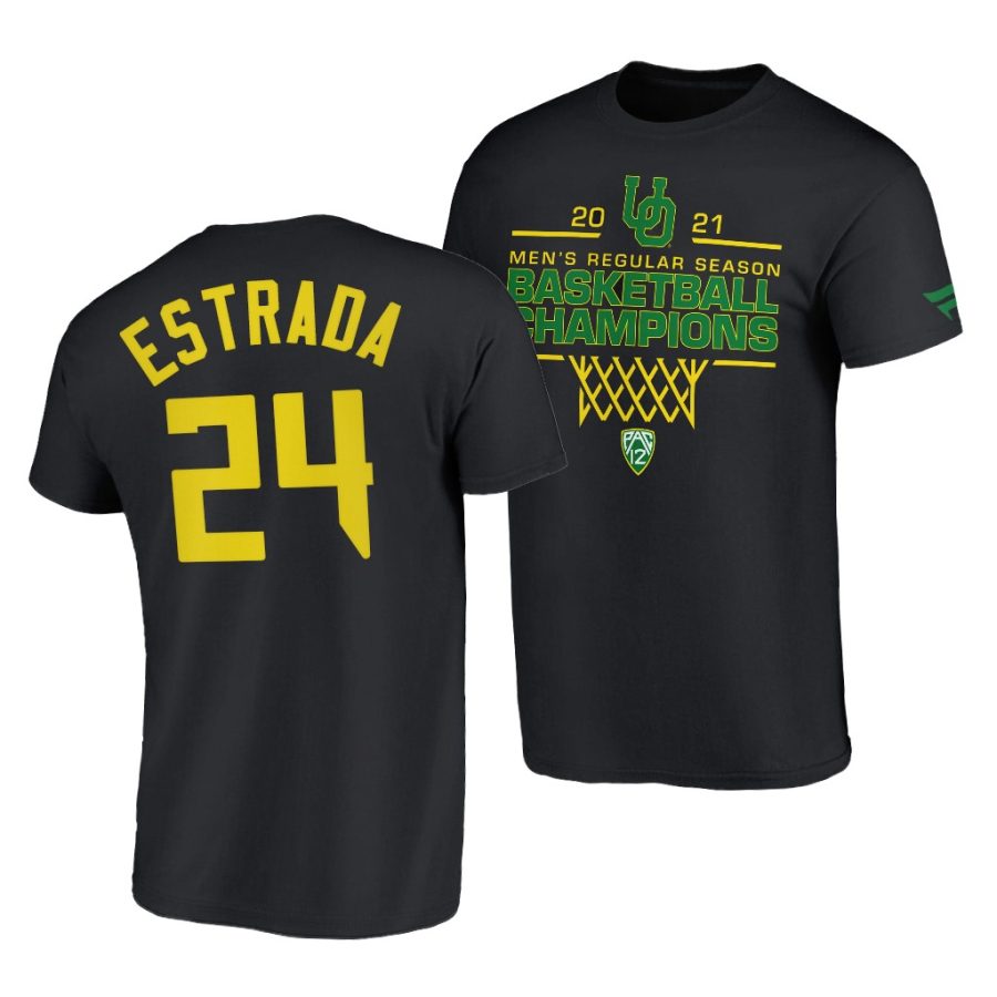 oregon ducks aaron estrada 2021 pac 12 regular season champions black t shirt