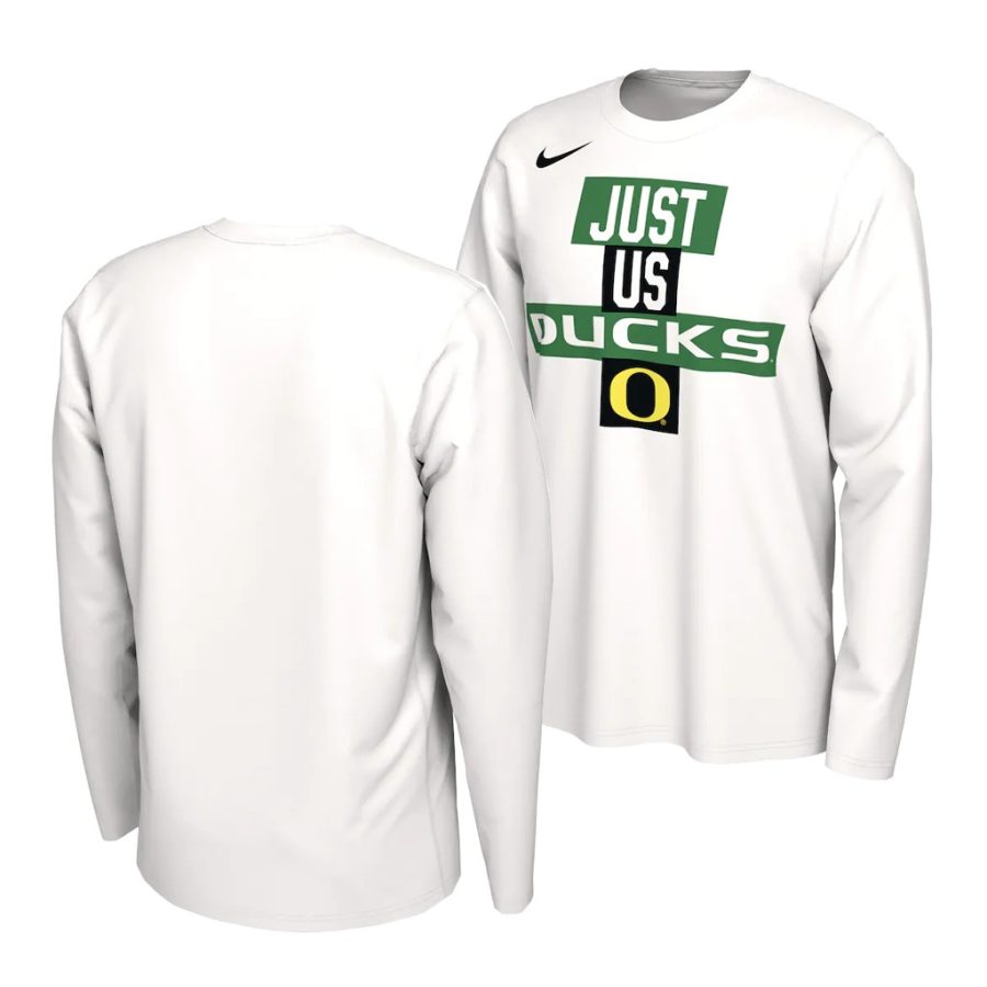 oregon ducks white 2021 postseason basketball just us bench long sleeve men t shirt