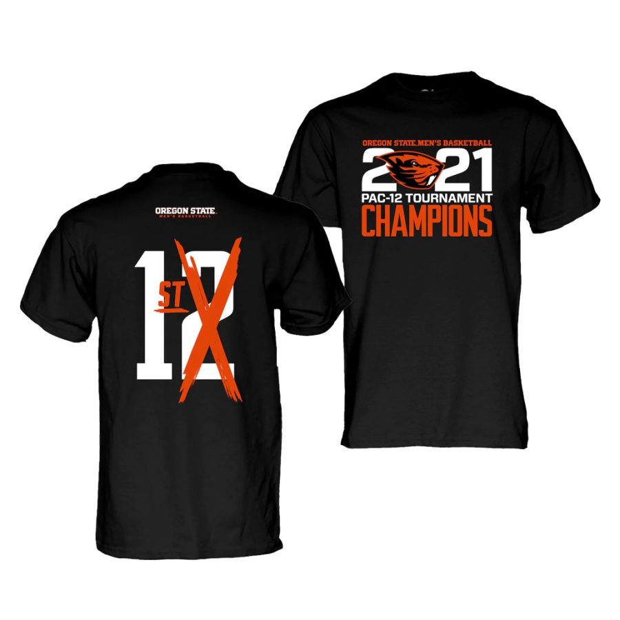 oregon state beavers black 2021 pac 12 men's basketball conference tournament champions 12th to 1st men t shirt