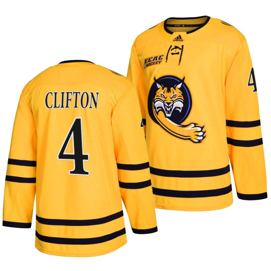 quinnipiac bobcats connor clifton college hockey gold alumni jersey