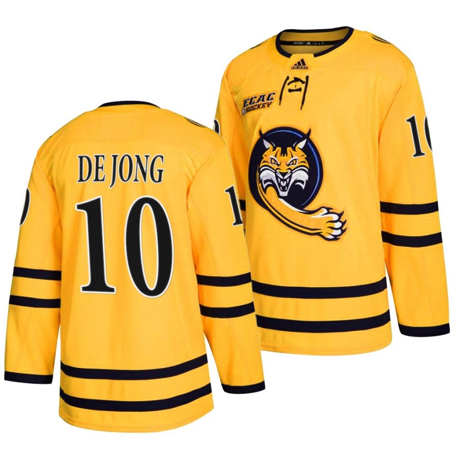 quinnipiac bobcats ethan de jong 2022 college hockey gold alternate jersey