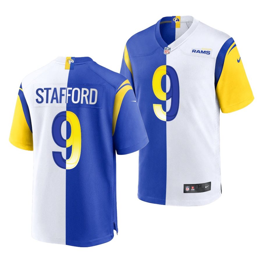 rams matthew stafford royal white split edition pitt panthers alumni jersey