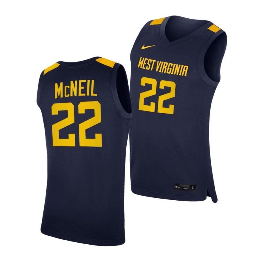 sean mcneil west virginia mountaineers navy replica 2020 21 college basketball jersey