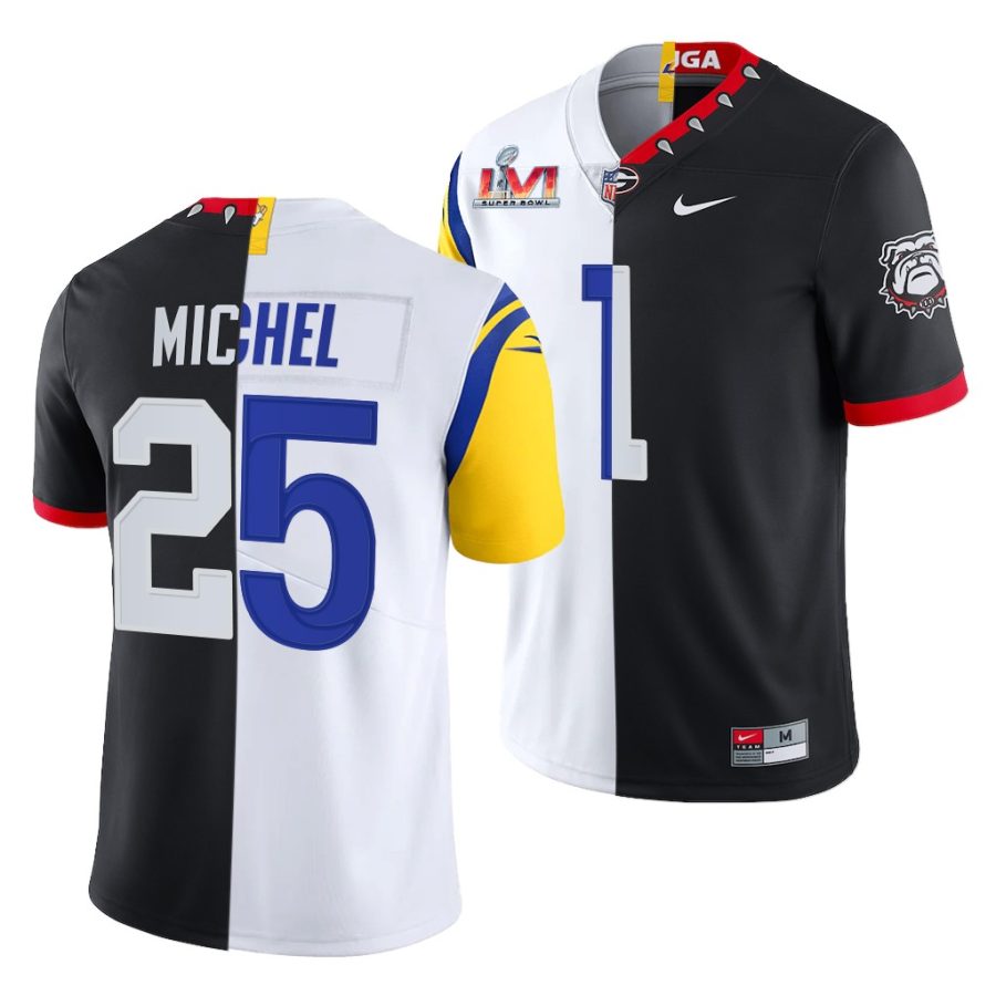 sony michel black white super bowl lvi georgia bulldogs x la rams jersey