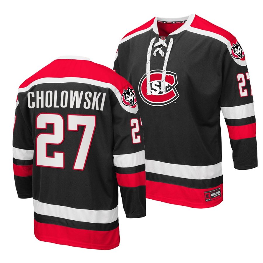 st. cloud state huskies dennis cholowski college hockey black nhl alumni jersey