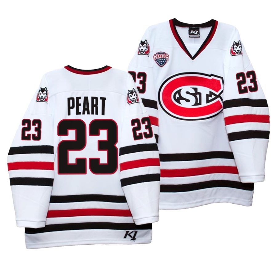 st. cloud state huskies jack peart 2021 22 college hockey white home jersey