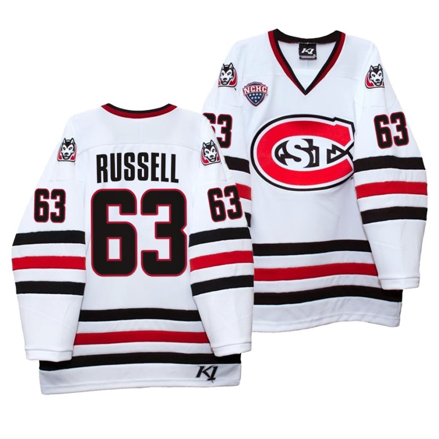 st. cloud state huskies patrick russell college hockey white home jersey