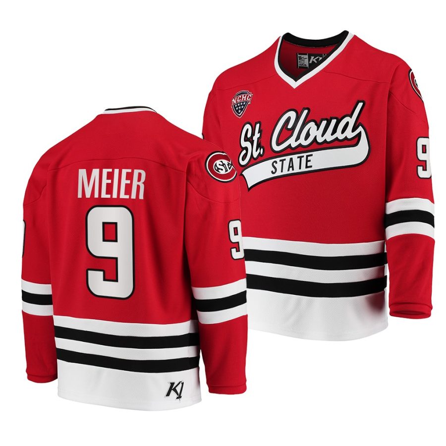 st. cloud state huskies spencer meier 2021 22 college hockey red away jersey 0