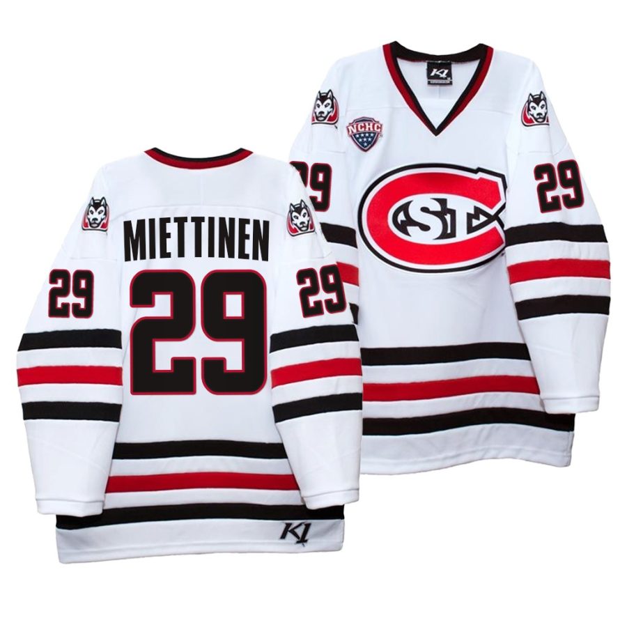 st. cloud state huskies veeti miettinen 2021 22 college hockey white home jersey