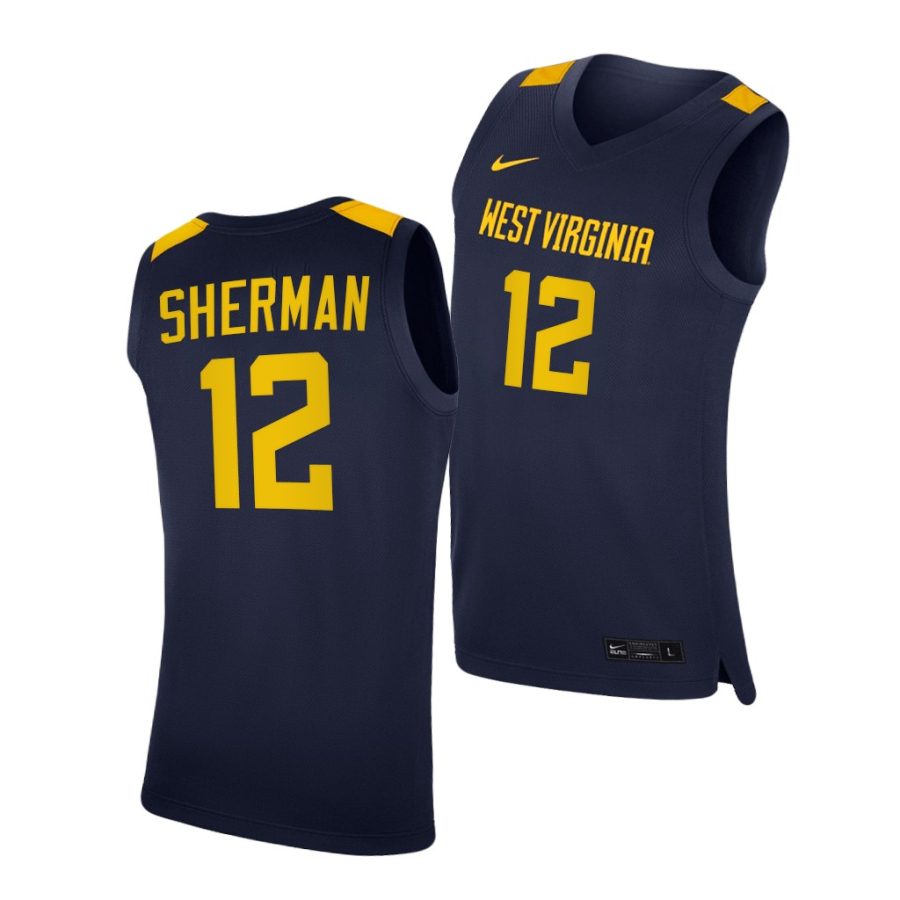 taz sherman west virginia mountaineers navy replica 2020 21 college basketball jersey