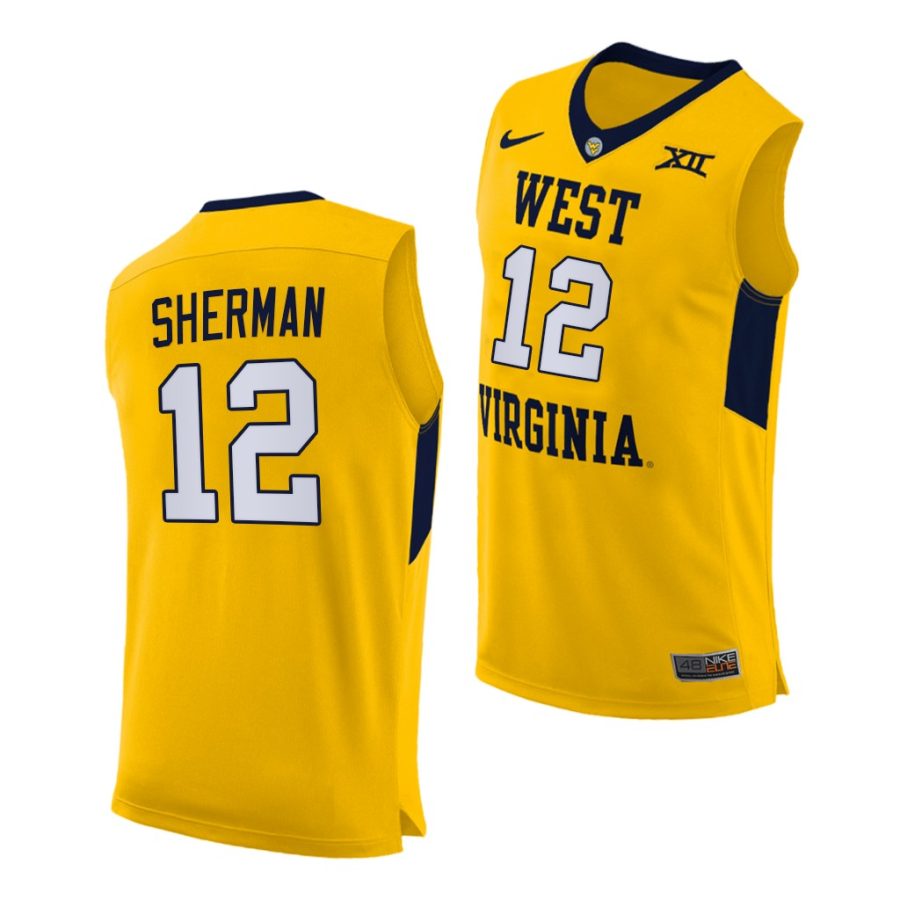 taz sherman west virginia mountaineers yellow alternate 2020 21 authentic jersey