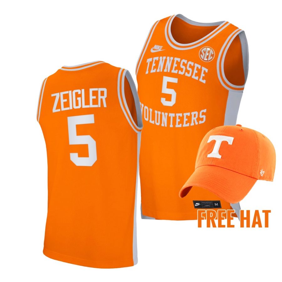 tennessee volunteers zakai zeigler orange retro basketball free hat jersey