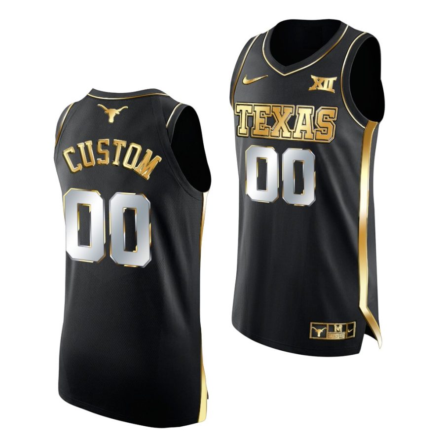 texas longhorns custom 2021 march madness golden authentic black jersey